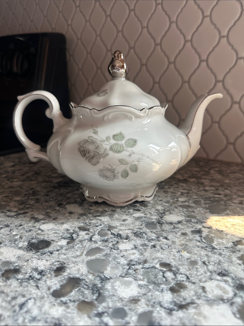 Mittereich Bavaria Mystic White Porcelain Teapot with platinum Accent